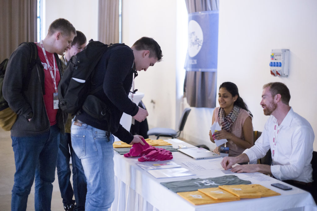 The folks from nilenso at their EuroClojure 2016 sponsorship table